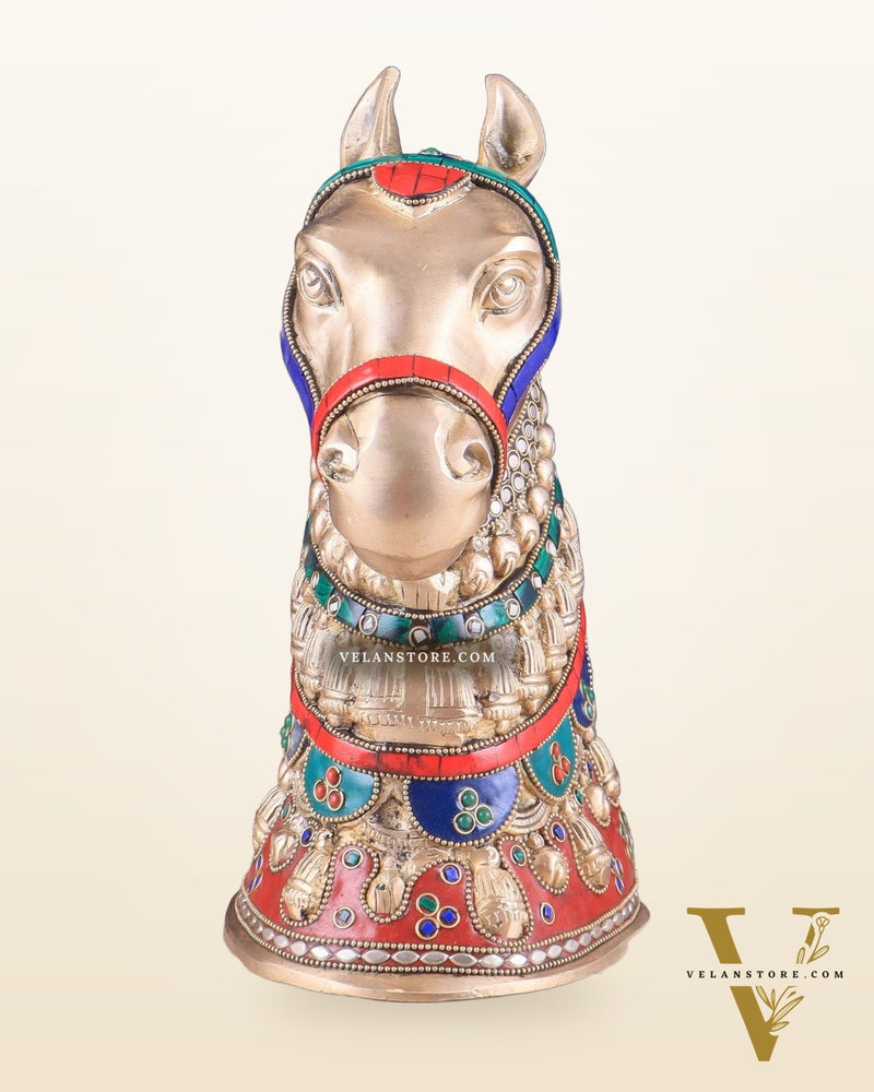 Pure Brass Horse Head Showpiece - stonework | 11 Inch
