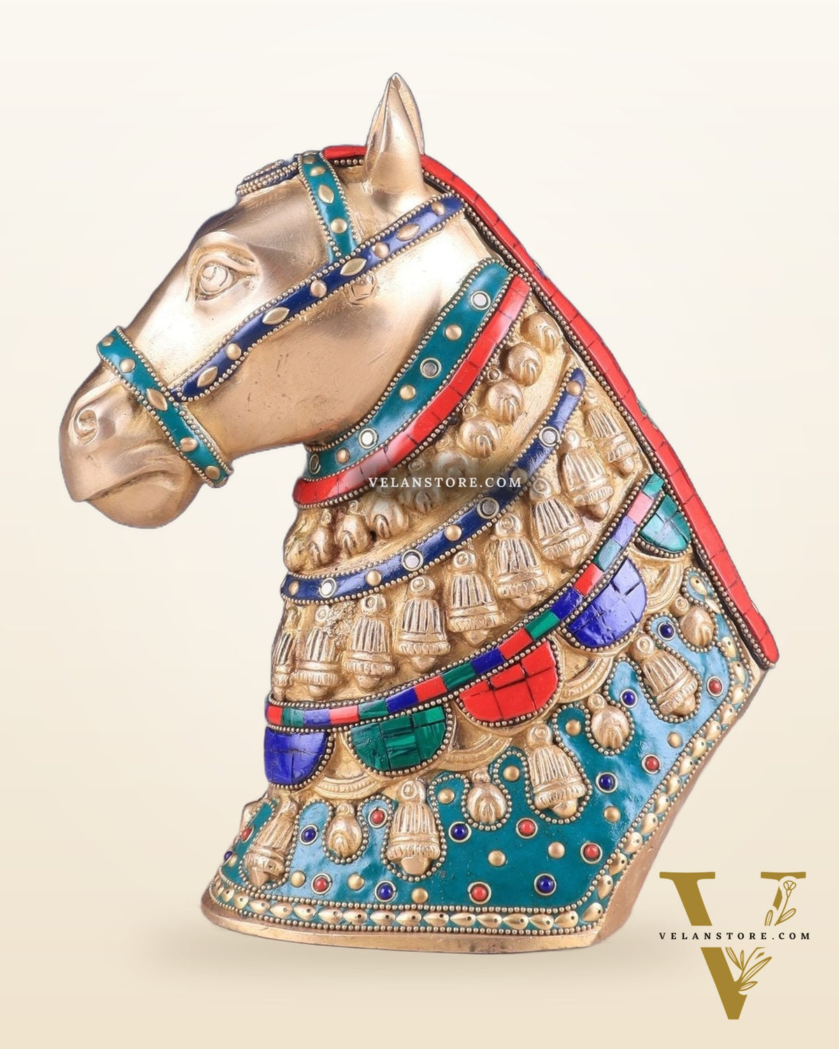 Pure Brass Horse Head Showpiece - stonework | 11 Inch