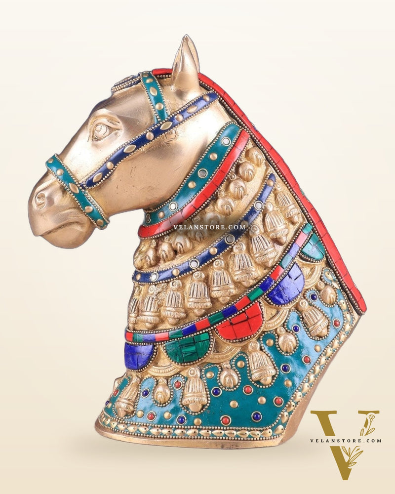 Pure Brass Horse Head Showpiece - stonework | 11 Inch