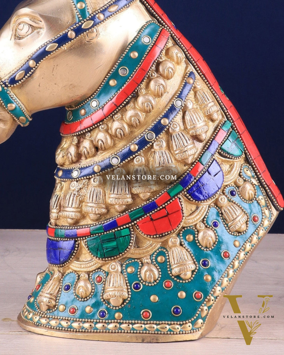 Pure Brass Horse Head Showpiece - stonework | 11 Inch