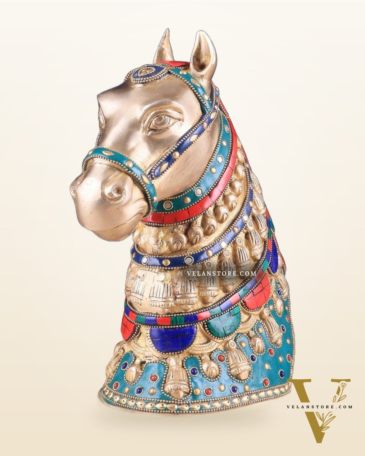 Pure Brass Horse Head Showpiece - stonework | 11 Inch