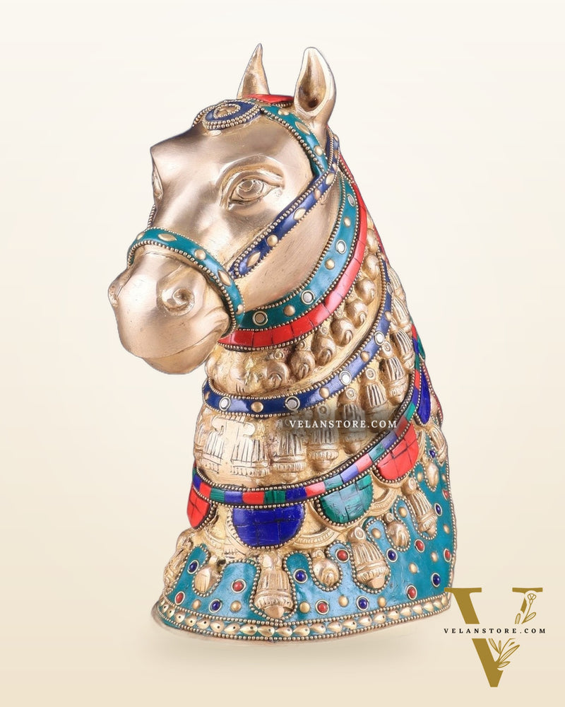 Pure Brass Horse Head Showpiece - stonework | 11 Inch
