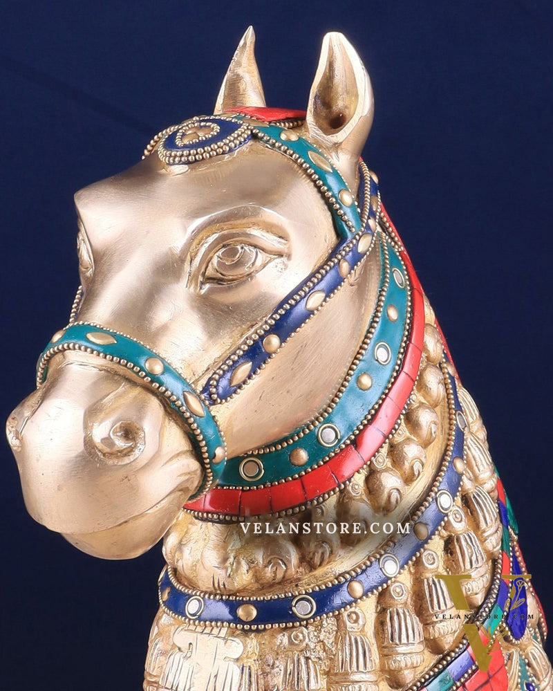 Pure Brass Horse Head Showpiece - stonework | 11 Inch