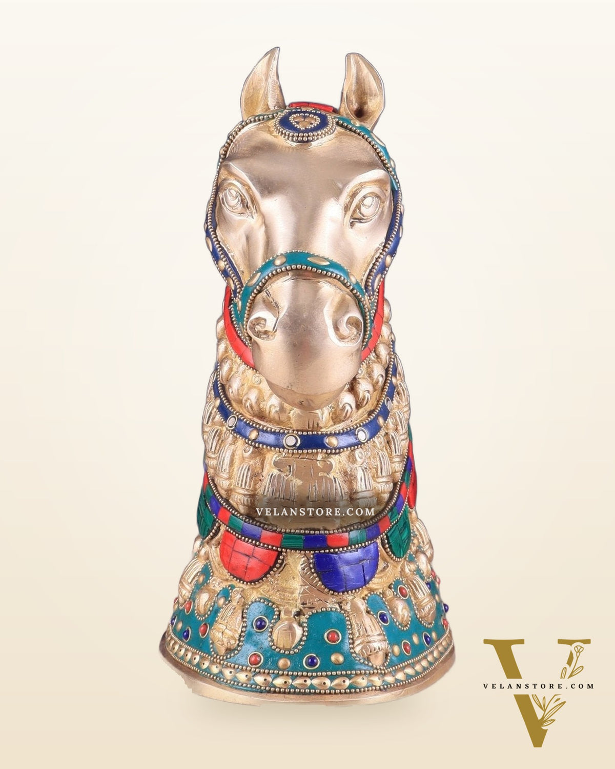 Pure Brass Horse Head Showpiece - stonework | 11 Inch