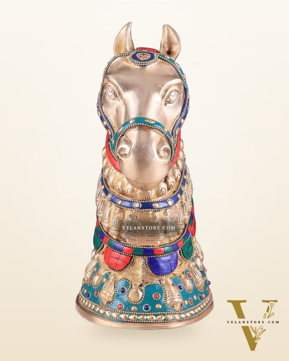 Pure Brass Horse Head Showpiece - stonework | 11 Inch