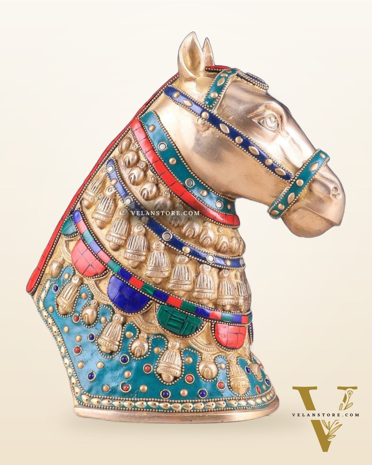 Pure Brass Horse Head Showpiece - stonework | 11 Inch