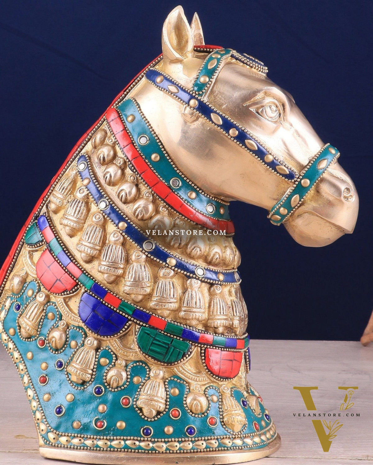 Pure Brass Horse Head Showpiece - stonework | 11 Inch