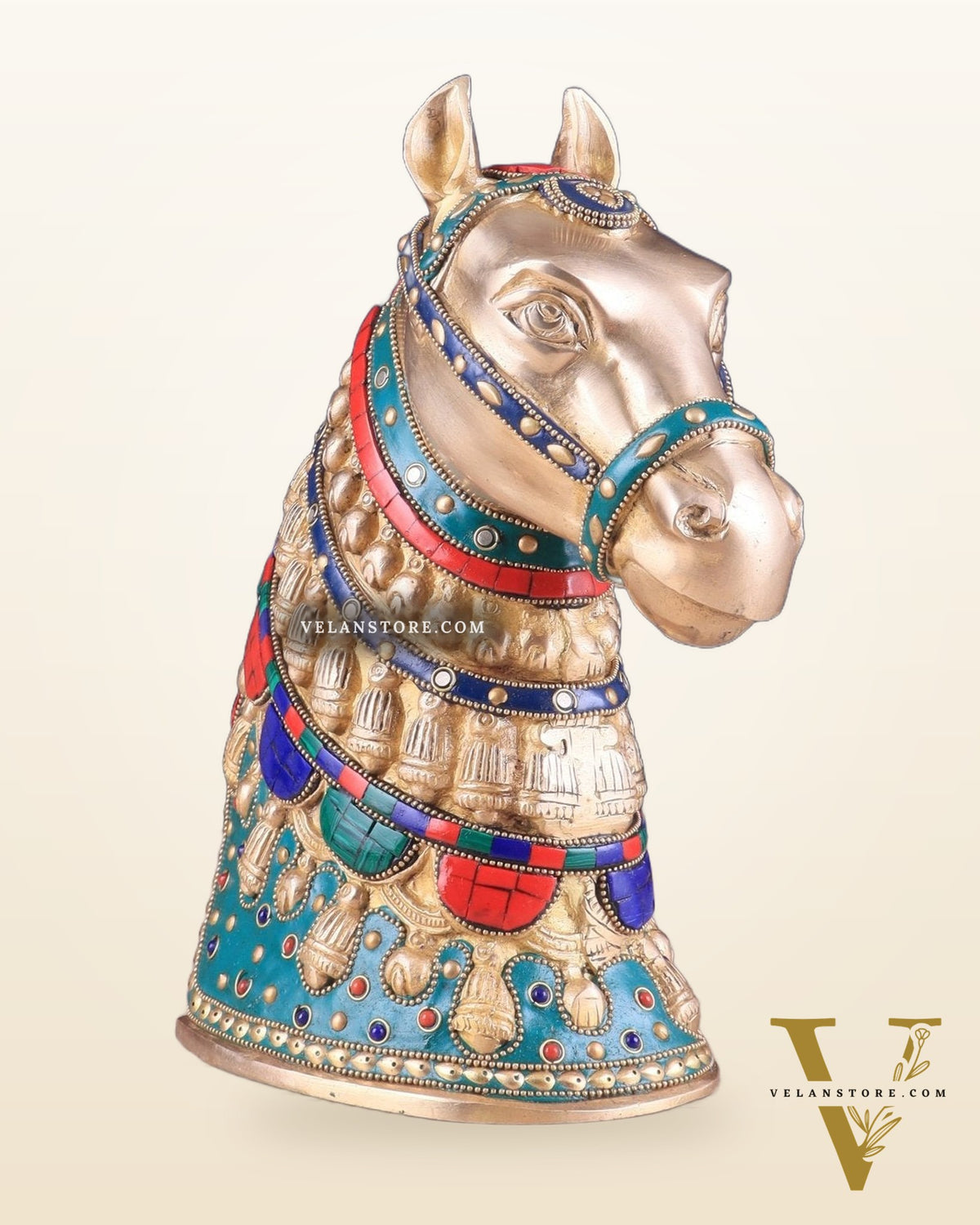 Pure Brass Horse Head Showpiece - stonework | 11 Inch