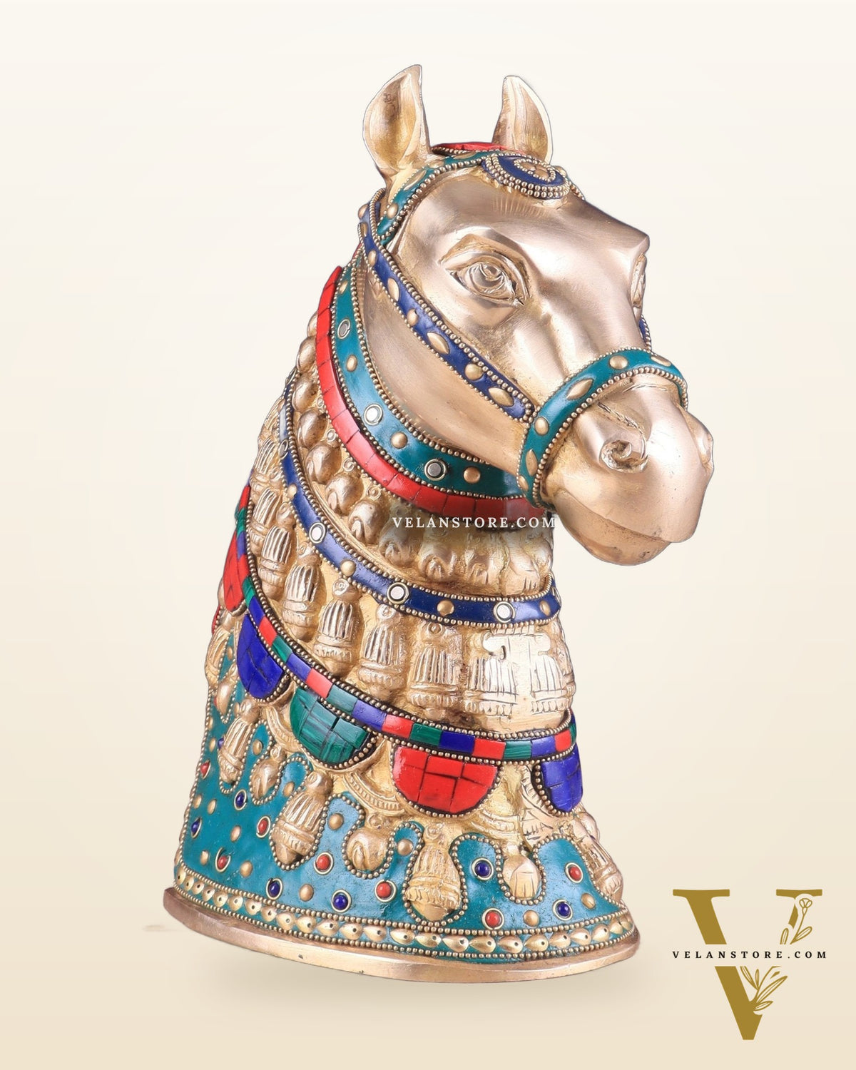 Pure Brass Horse Head Showpiece - stonework | 11 Inch