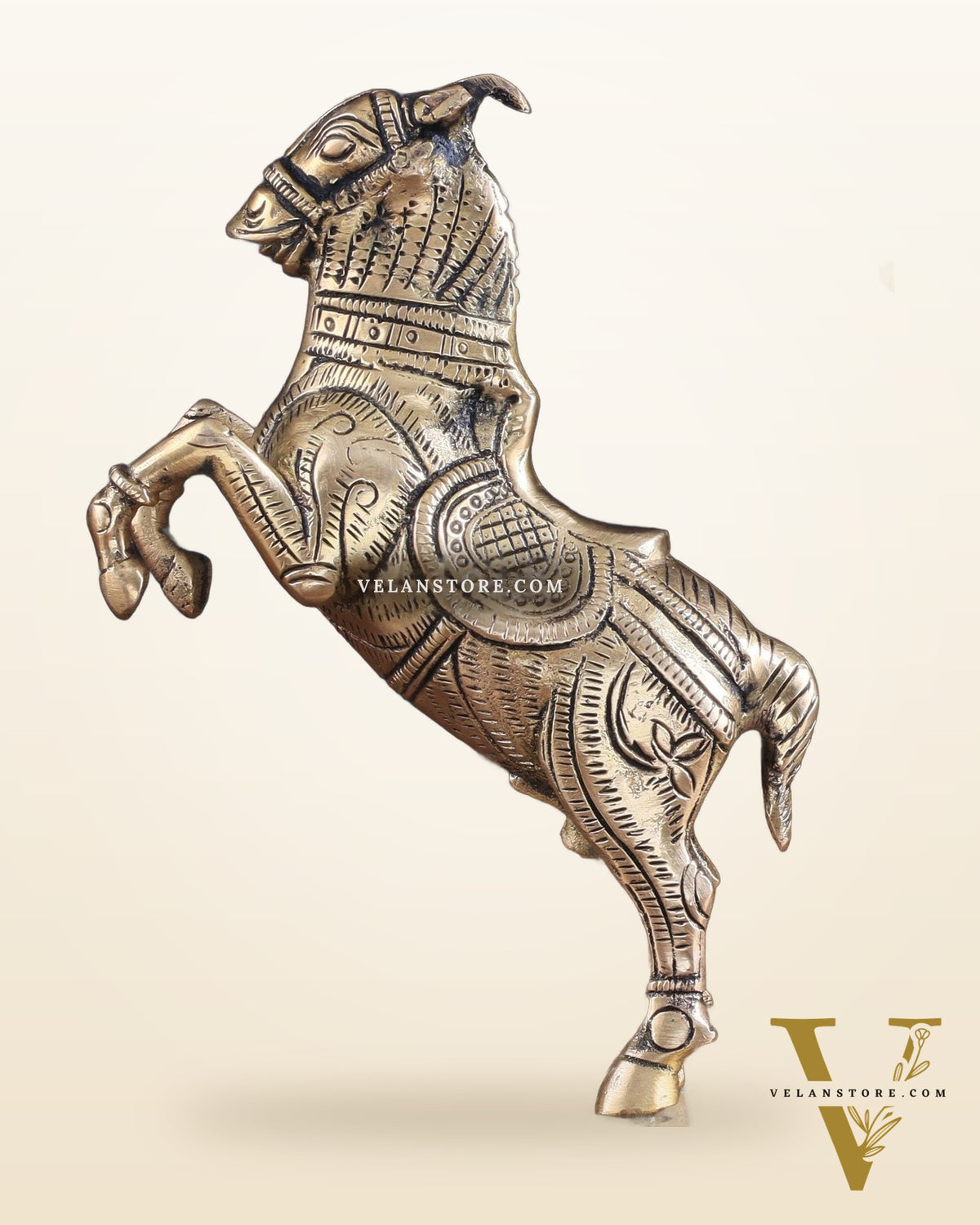 Pure Brass Horse with Front Legs Raised – Vastu Special Figurine 6"