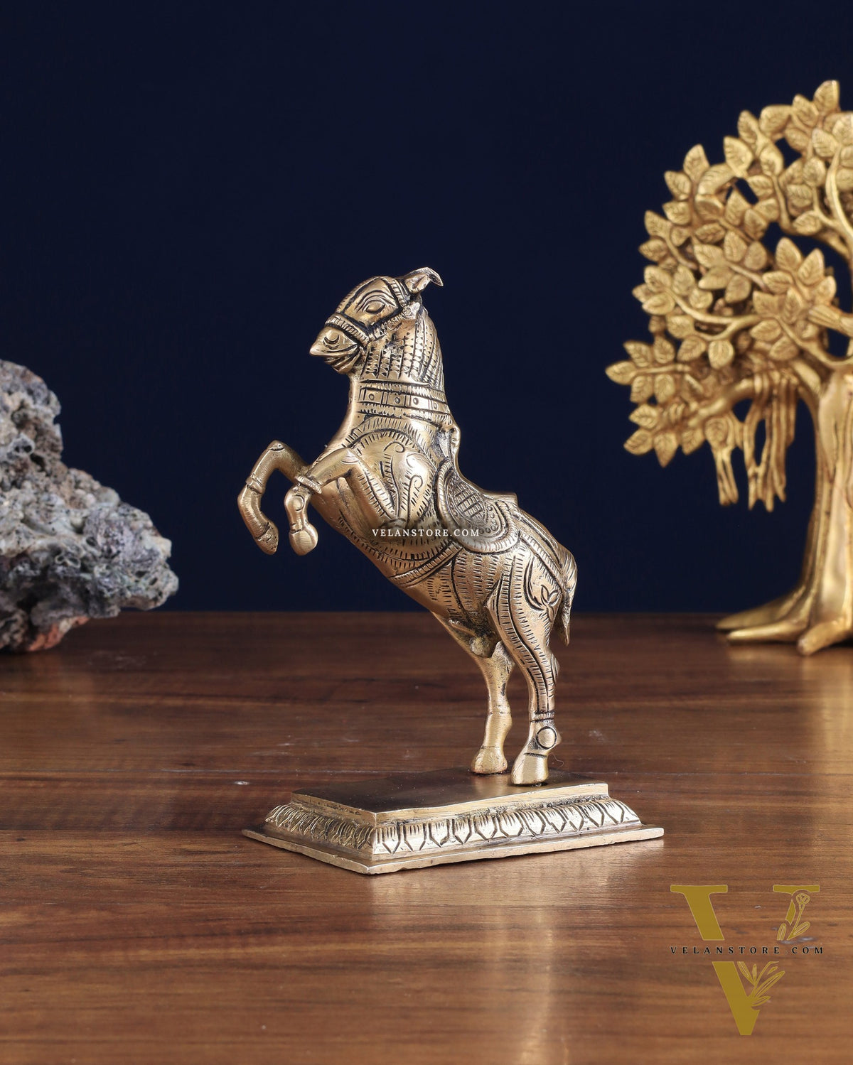 Pure Brass Horse with Front Legs Raised – Vastu Special Figurine 6"