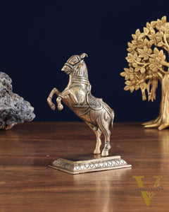 Pure Brass Horse with Front Legs Raised – Vastu Special Figurine 6"