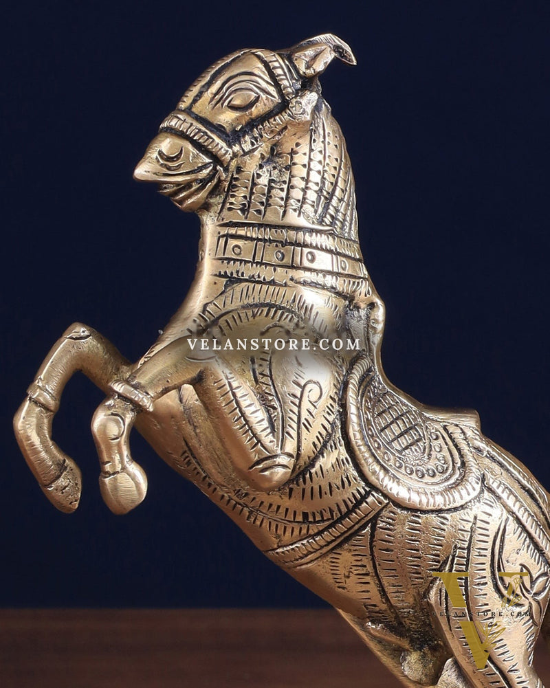 Pure Brass Horse with Front Legs Raised – Vastu Special Figurine 6"