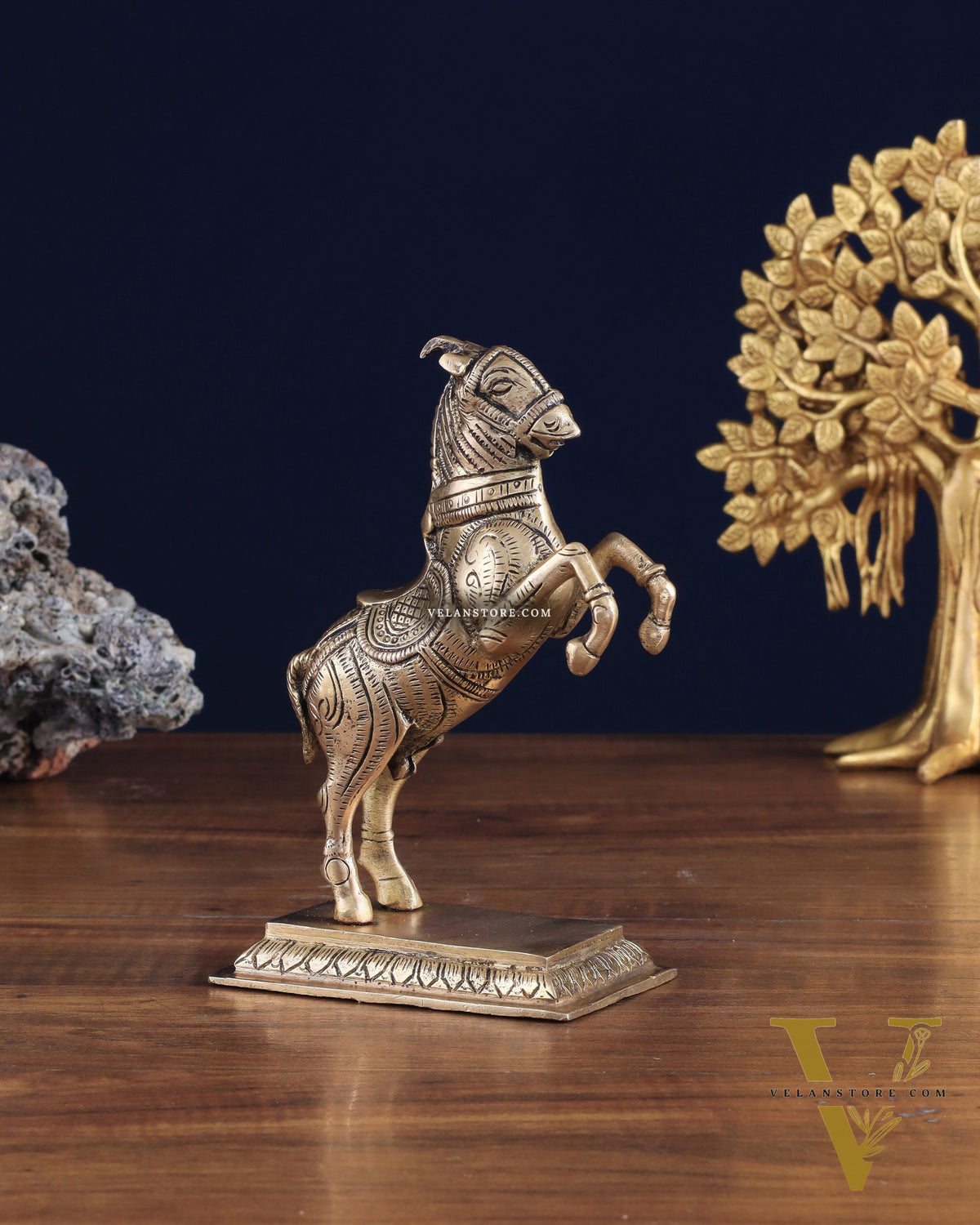 Pure Brass Horse with Front Legs Raised – Vastu Special Figurine 6"