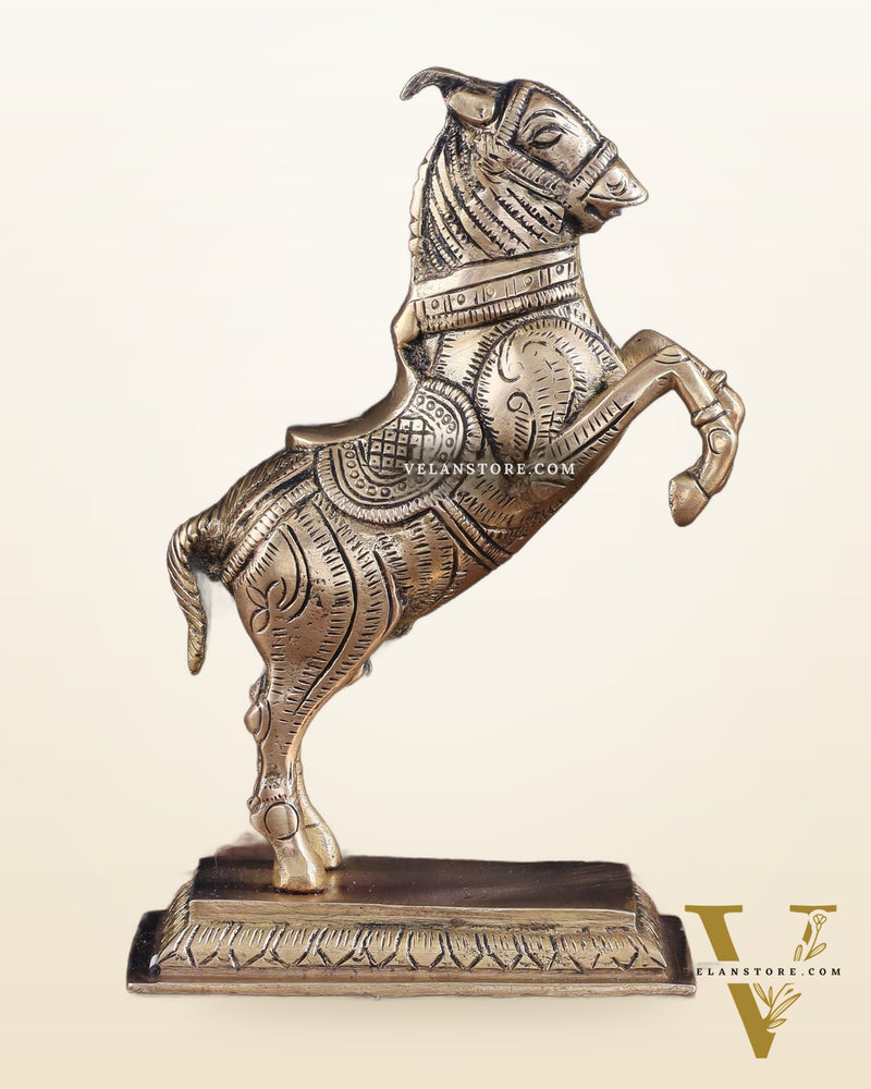 Pure Brass Horse with Front Legs Raised – Vastu Special Figurine 6"