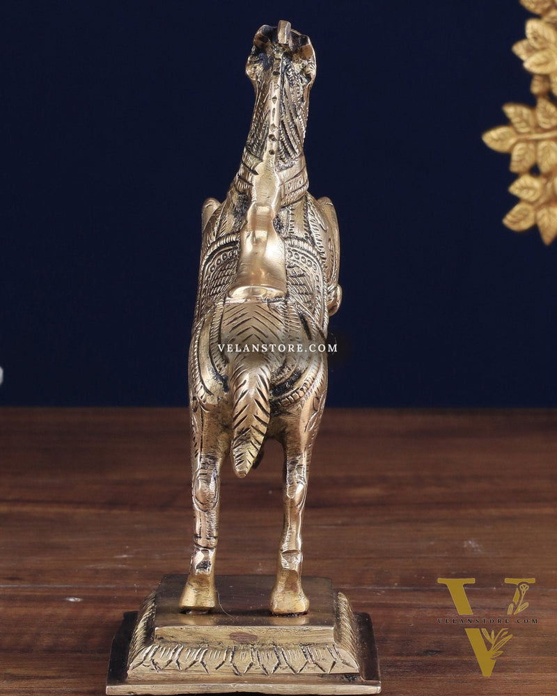 Pure Brass Horse with Front Legs Raised – Vastu Special Figurine 6"