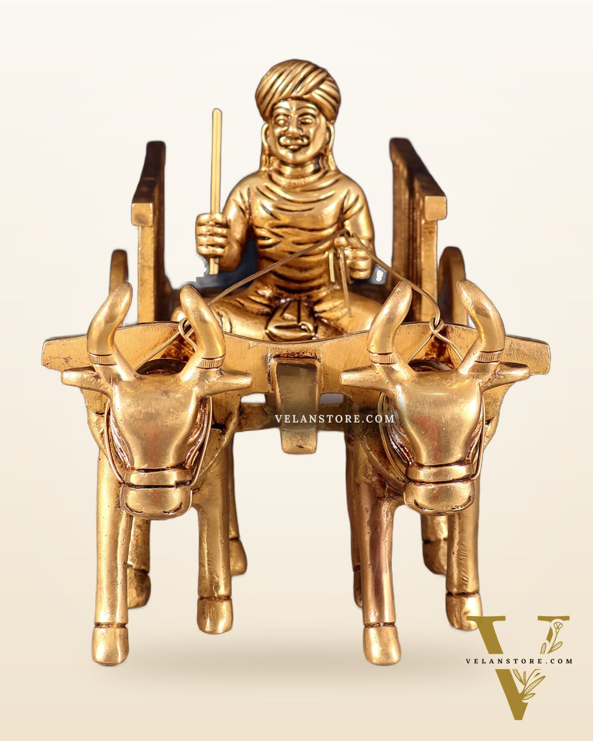 Pure Brass Indian Villager Bullock Cart – Traditional Showpiece & Gift 11" wide.