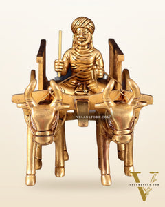 Pure Brass Indian Villager Bullock Cart – Traditional Showpiece & Gift 11" wide.