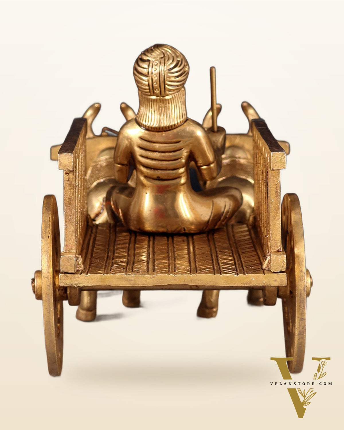 Pure Brass Indian Villager Bullock Cart – Traditional Showpiece & Gift 11" wide.
