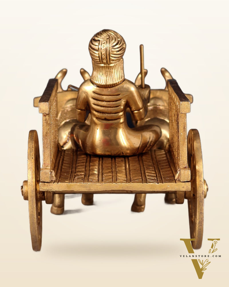 Pure Brass Indian Villager Bullock Cart – Traditional Showpiece & Gift 11" wide.