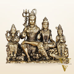 Pure Brass Intricate Complete Shiv Parivar Idol - 5.5" Tall