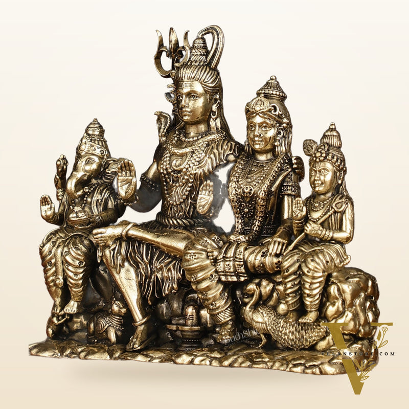 Pure Brass Intricate Complete Shiv Parivar Idol - 5.5" Tall