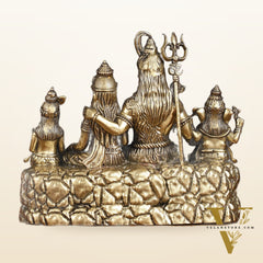 Pure Brass Intricate Complete Shiv Parivar Idol - 5.5" Tall