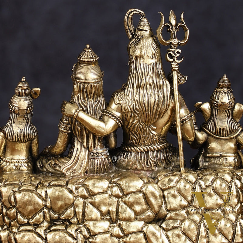 Pure Brass Intricate Complete Shiv Parivar Idol - 5.5" Tall