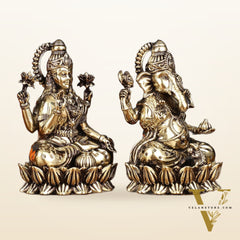 Pure Brass Intricate Ganesha Lakshmi Idols - Superfine Lightweight - 5 inch