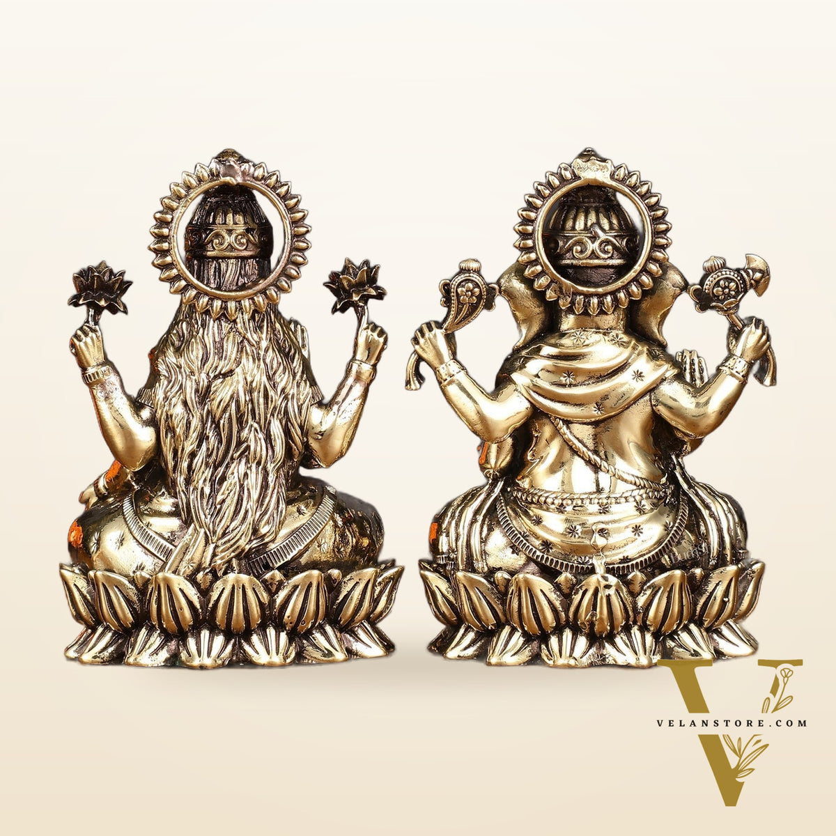 Pure Brass Intricate Ganesha Lakshmi Idols - Superfine Lightweight - 5 inch