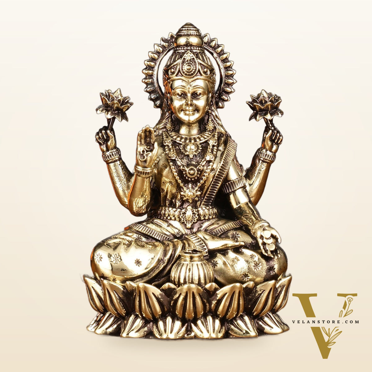 Pure Brass Intricate Lakshmi Idol - Superfine Lightweight 5"