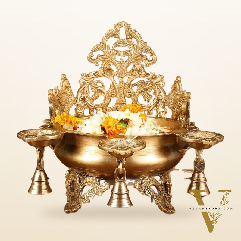 Pure Brass Intricate Urli with Diyas | Height: 11 inch