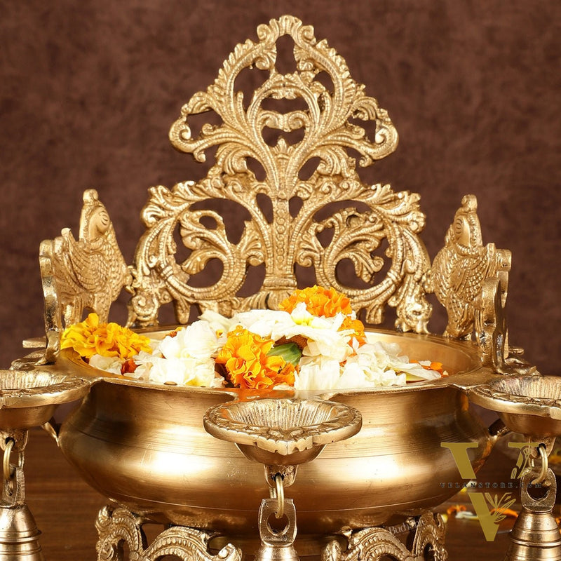 Pure Brass Intricate Urli with Diyas | Height: 11 inch
