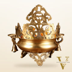 Pure Brass Intricate Urli with Diyas | Height: 11 inch