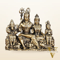 Pure Brass Intricately Carved Complete Shiv Parivar Idol - 3.5" Tall