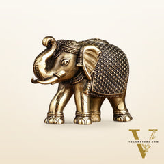 Pure Brass Intricately Carved Elephant Statue Miniature - 2 Inch