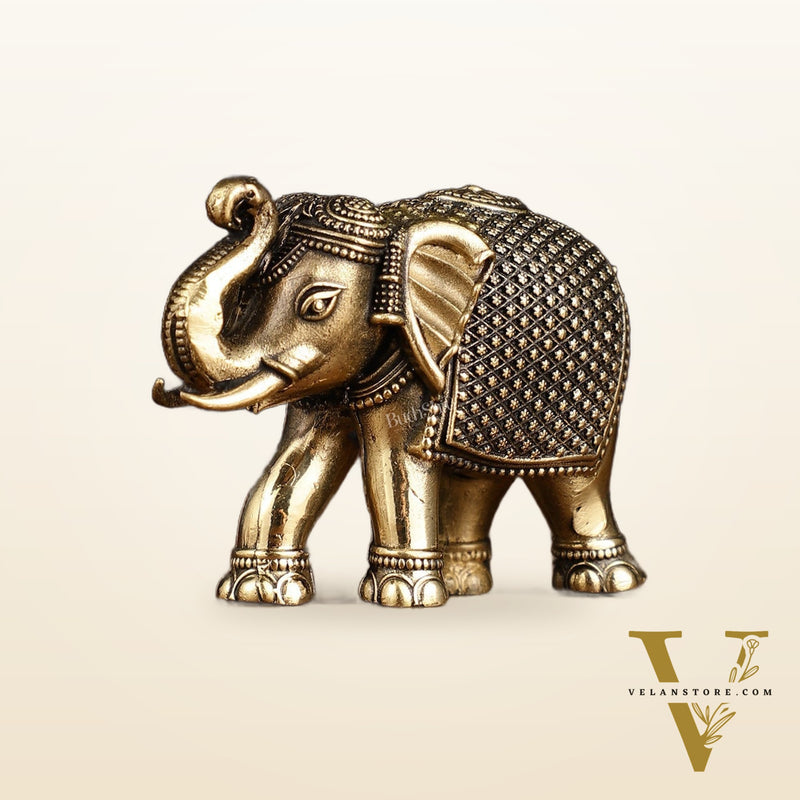 Pure Brass Intricately Carved Elephant Statue Miniature - 2 Inch