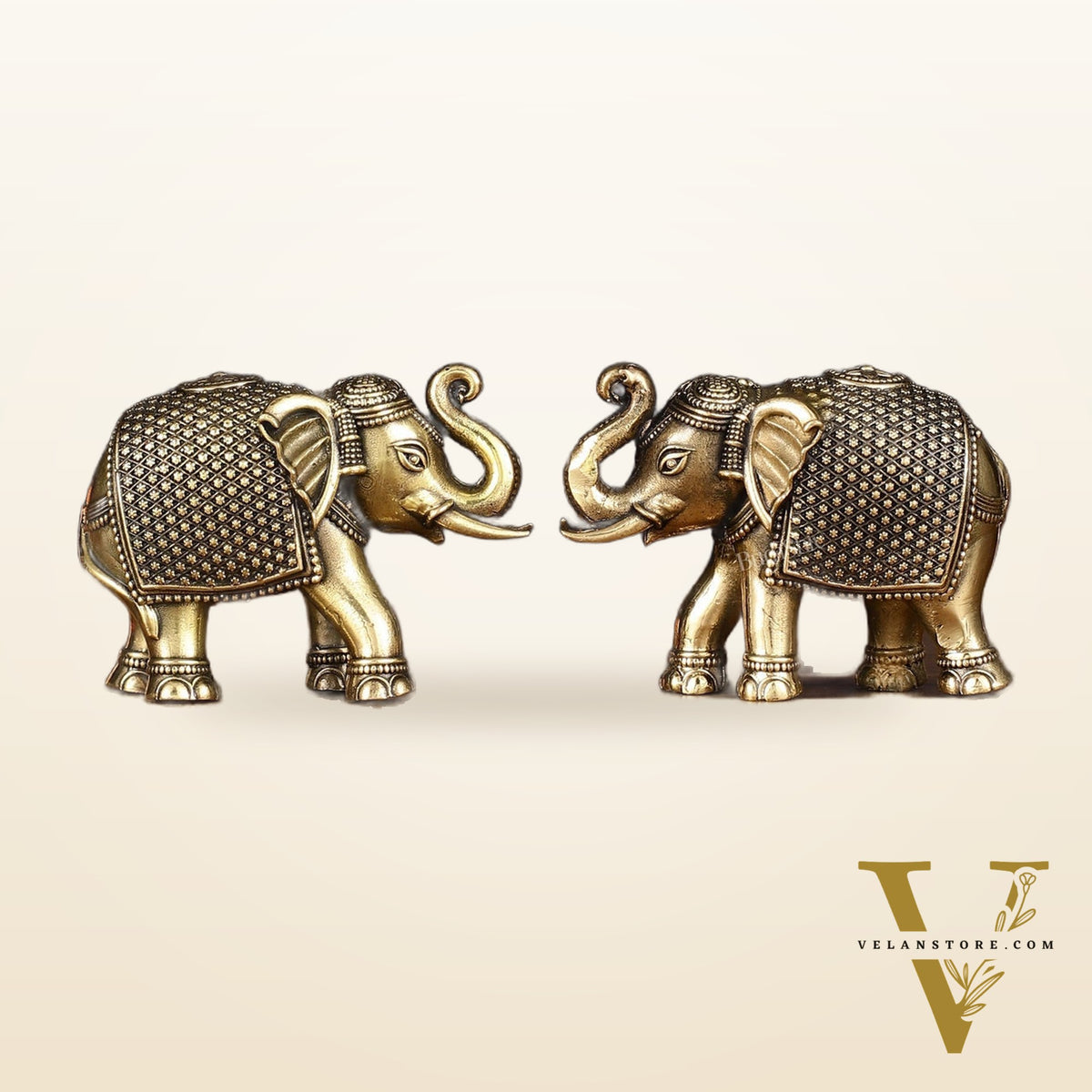 Pure Brass Intricately Carved Elephant Statue Miniature - 3 Inch pair