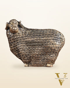 Pure Brass Intricately Carved Sheep Figurine (Vastu Recommended) small