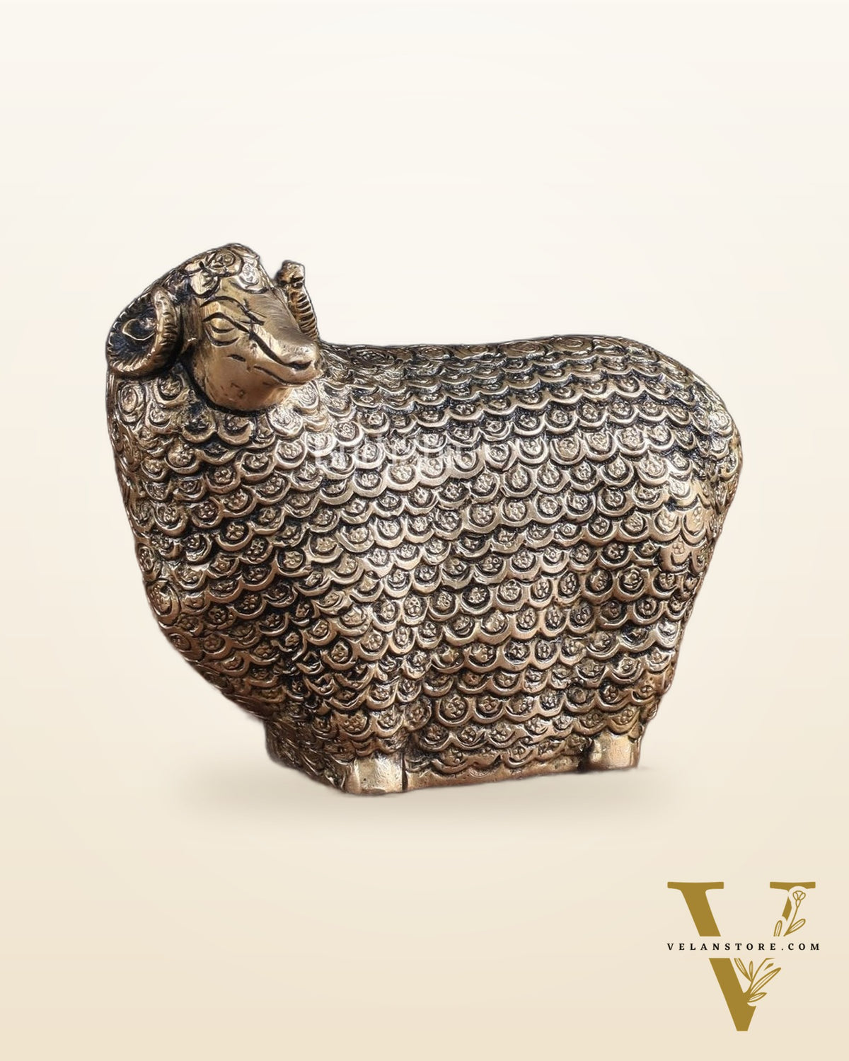 Pure Brass Intricately Carved Sheep Figurine (Vastu Recommended) small