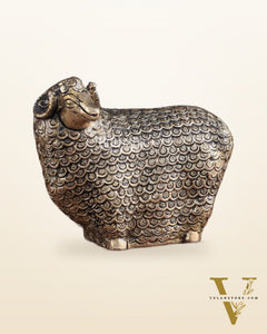 Pure Brass Intricately Carved Sheep Figurine (Vastu Recommended) small