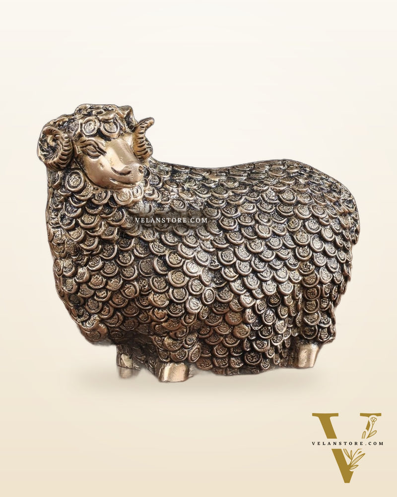 Pure Brass Intricately Carved Sheep Figurine (Vastu Recommended)
