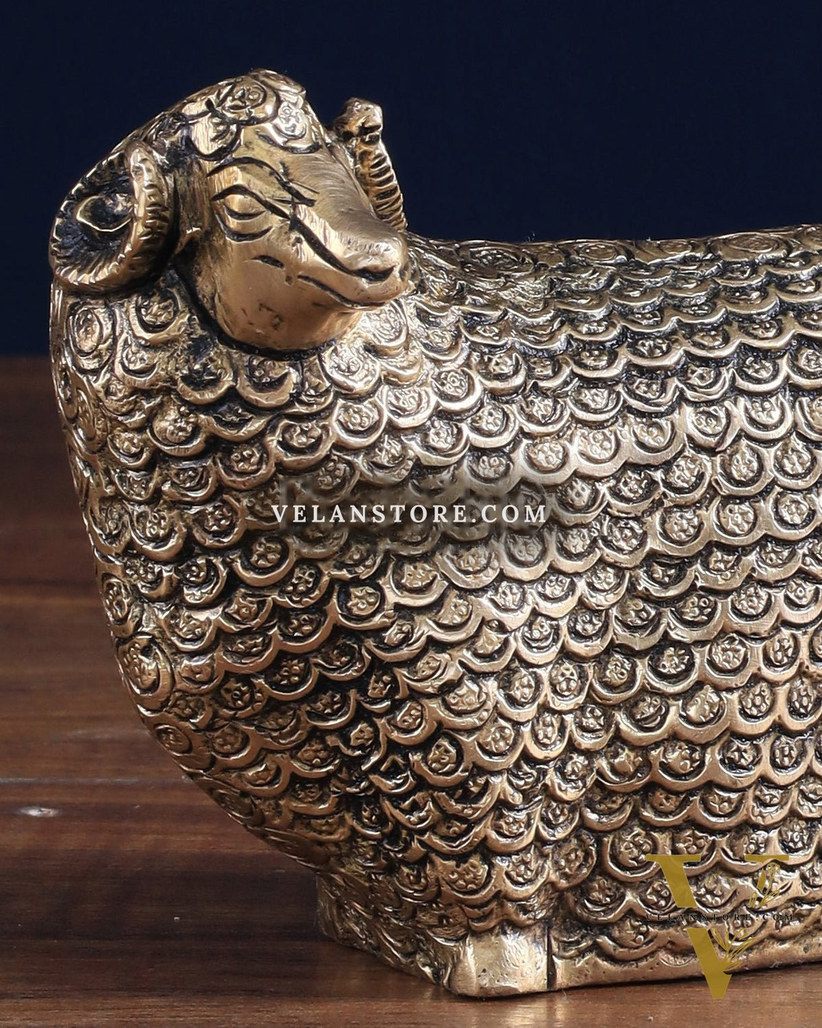 Pure Brass Intricately Carved Sheep Figurine (Vastu Recommended) small
