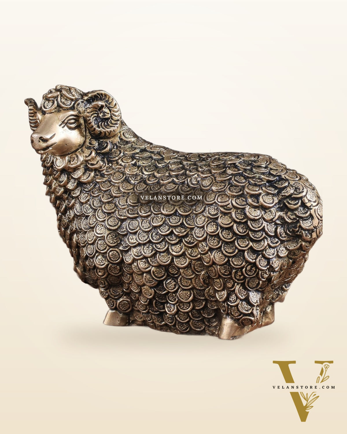 Pure Brass Intricately Carved Sheep Figurine (Vastu Recommended)