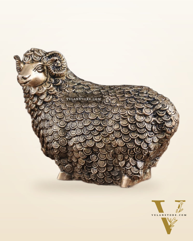 Pure Brass Intricately Carved Sheep Figurine (Vastu Recommended)