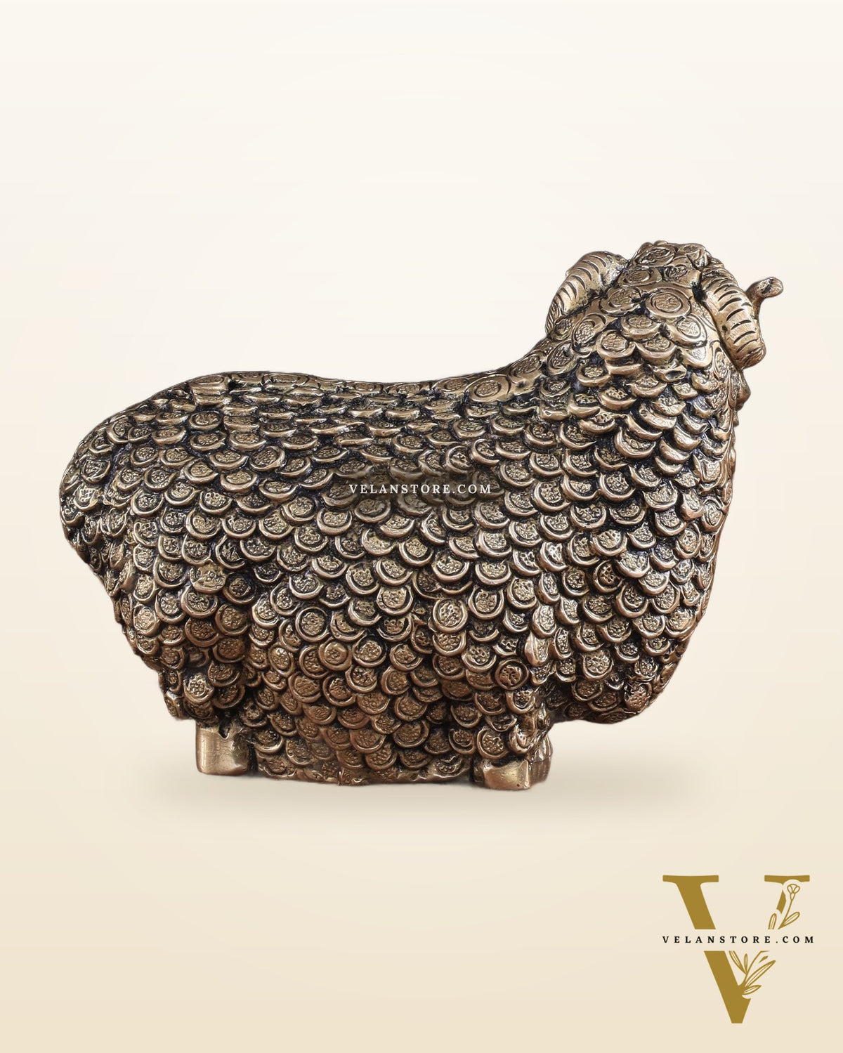 Pure Brass Intricately Carved Sheep Figurine (Vastu Recommended)