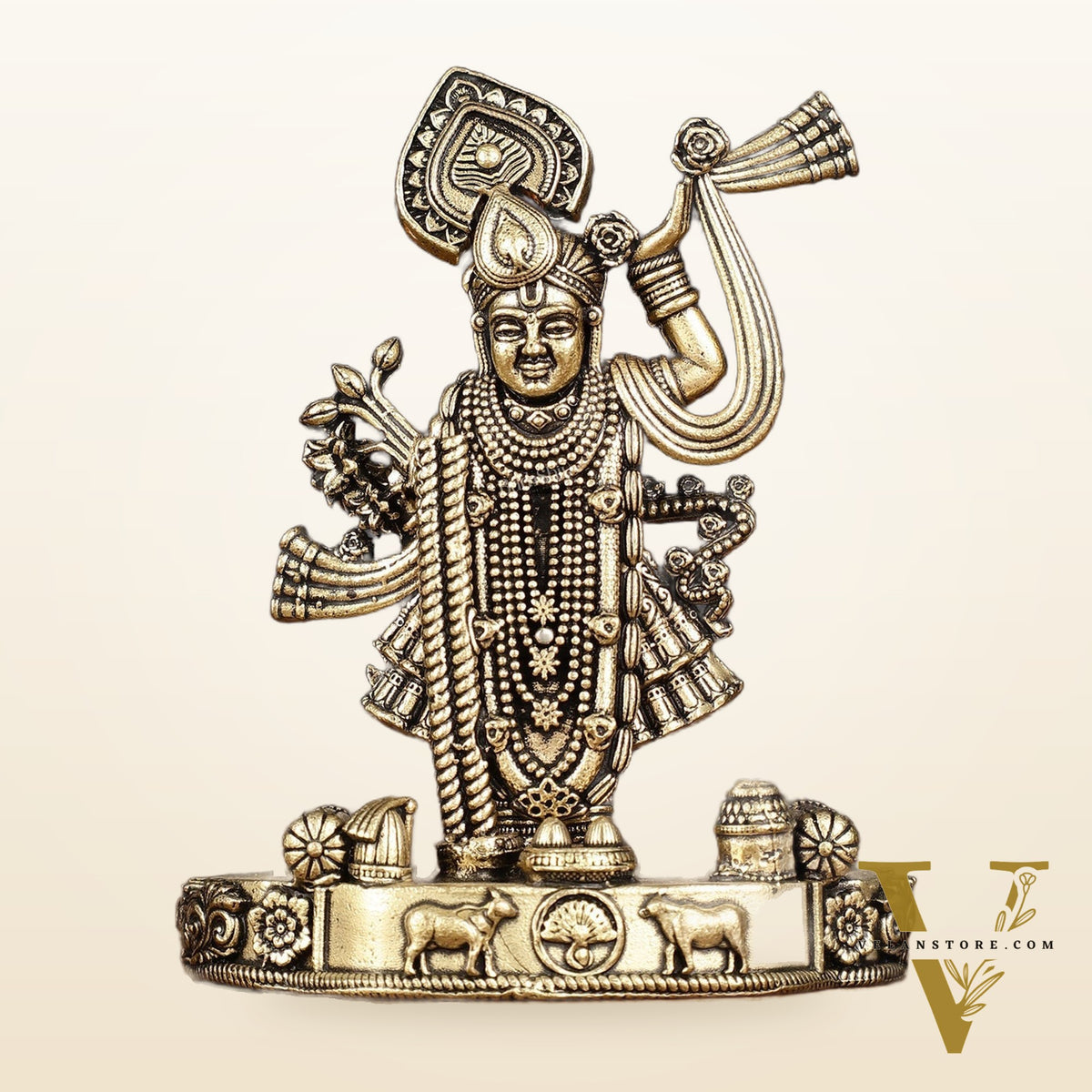 Pure Brass Intricately Carved Shreenath Ji Idol 4"