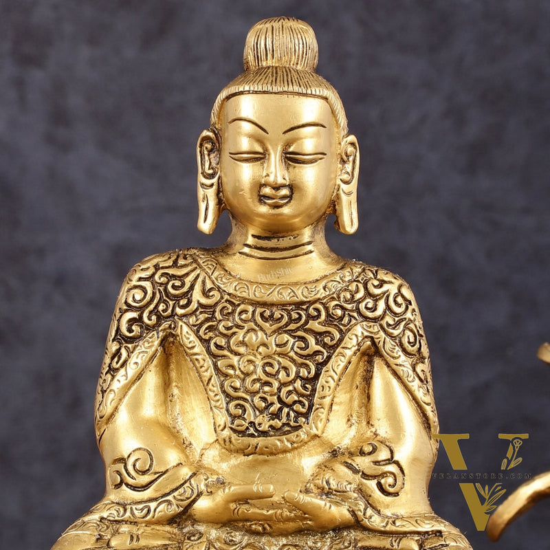 Pure Brass Japanese Meditation Buddha - 8" Height