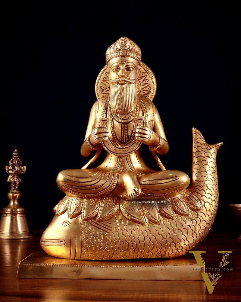 Pure Brass Jhulelal Statue – Sindhi God and Protector of Dharma 12"