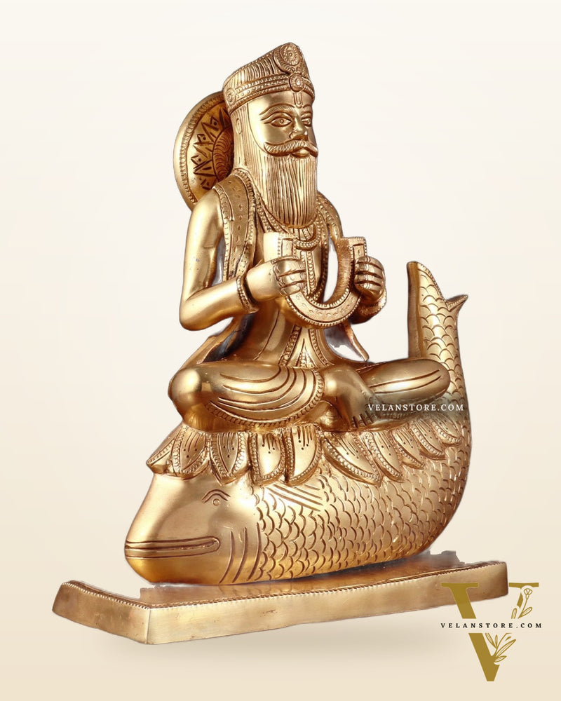 Pure Brass Jhulelal Statue – Sindhi God and Protector of Dharma 12"